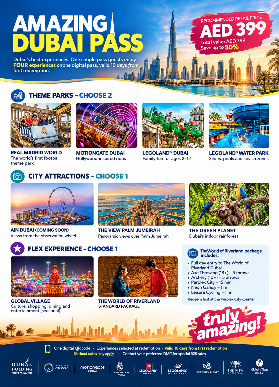 Amazing Dubai Pass featuring theme parks, Dubai attractions, Global Village, The View Palm Jumeirah and The Green Planet