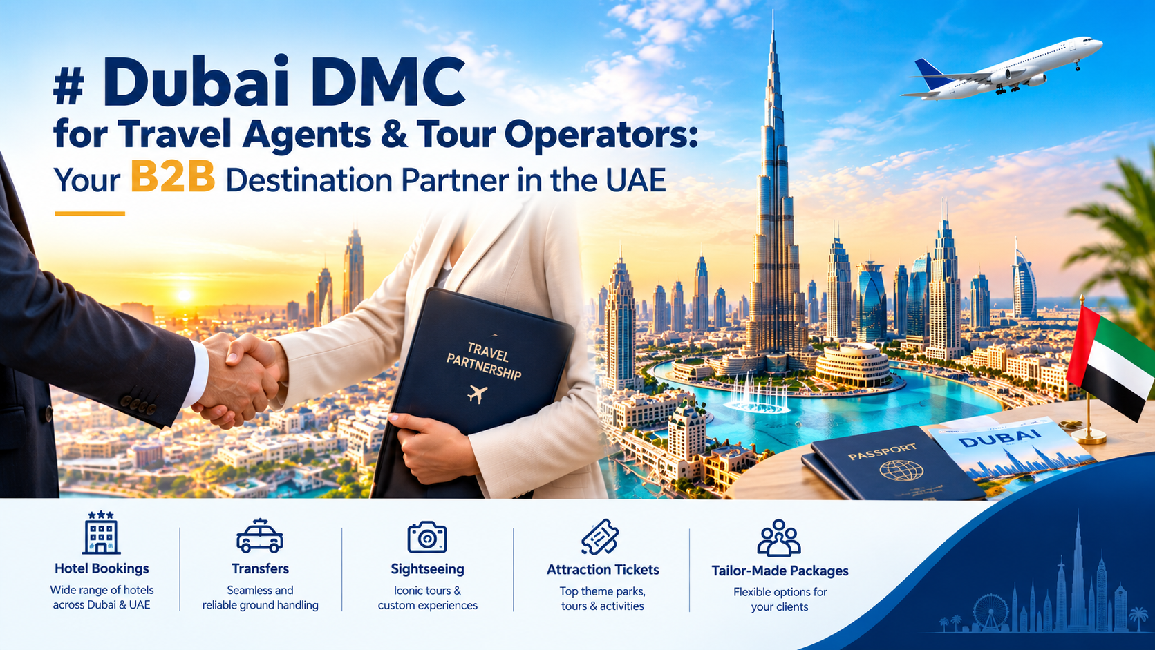 Dubai DMC for travel agents and tour operators offering B2B hotel bookings, transfers, sightseeing and attraction tickets